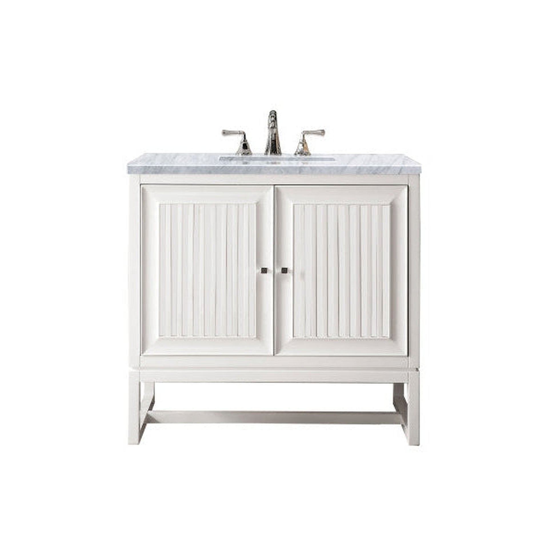 James Martin Athens 36" Single Glossy White Bathroom Vanity With 1" Carrara White Marble Top and Rectangular Ceramic Sink