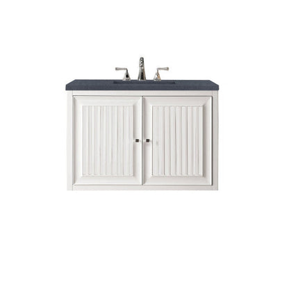 James Martin Athens 36" Single Glossy White Bathroom Vanity With 1" Charcoal Soapstone Quartz Top and Rectangular Ceramic Sink