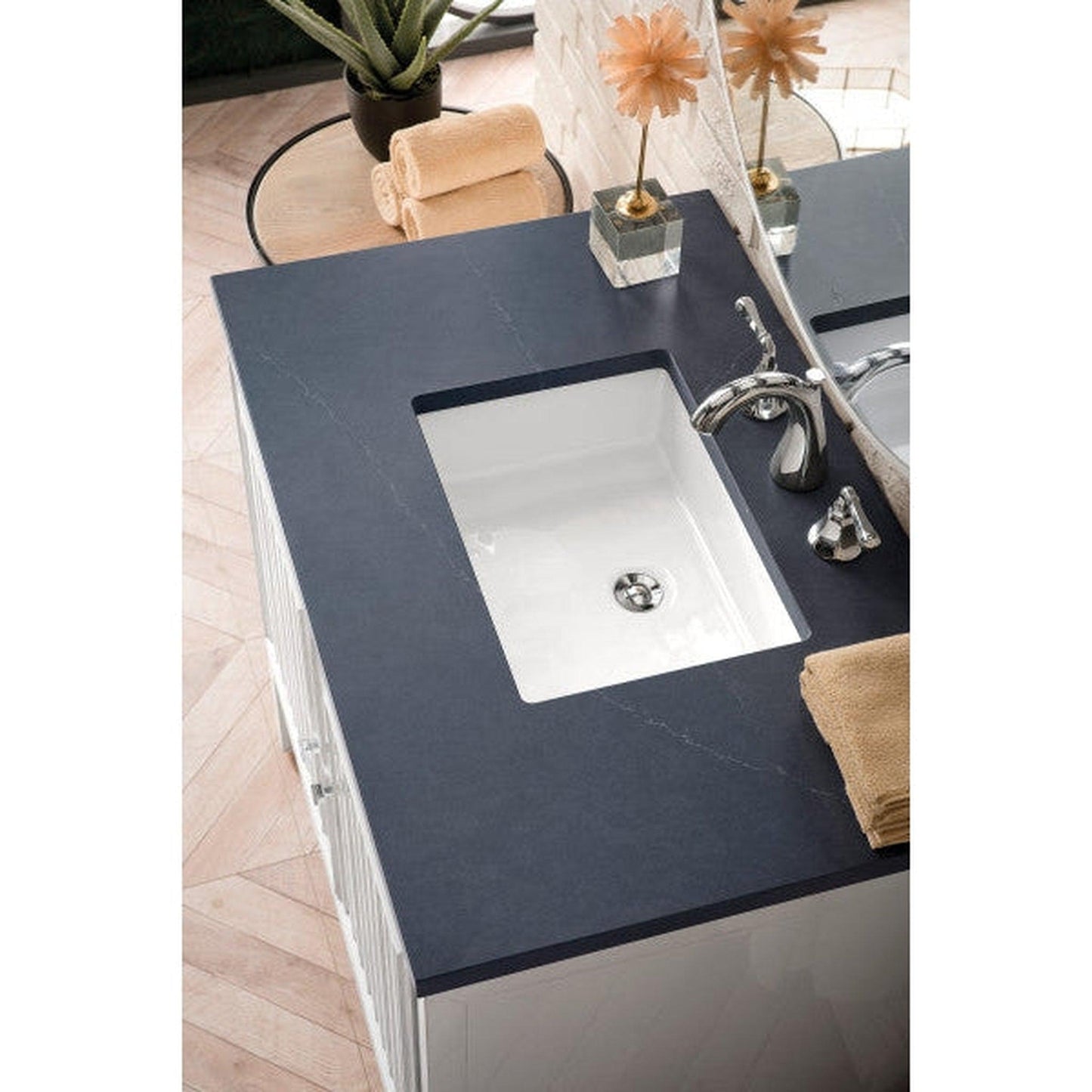 James Martin Athens 36" Single Glossy White Bathroom Vanity With 1" Charcoal Soapstone Quartz Top and Rectangular Ceramic Sink