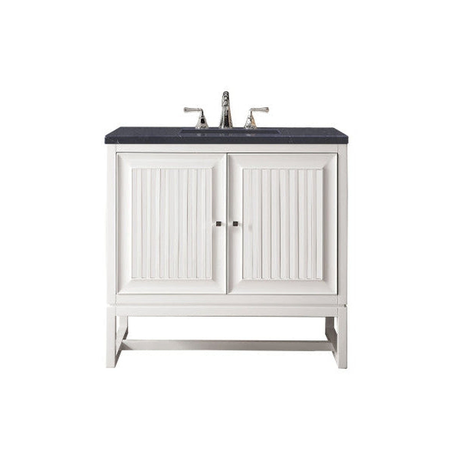 James Martin Athens 36" Single Glossy White Bathroom Vanity With 1" Charcoal Soapstone Quartz Top and Rectangular Ceramic Sink