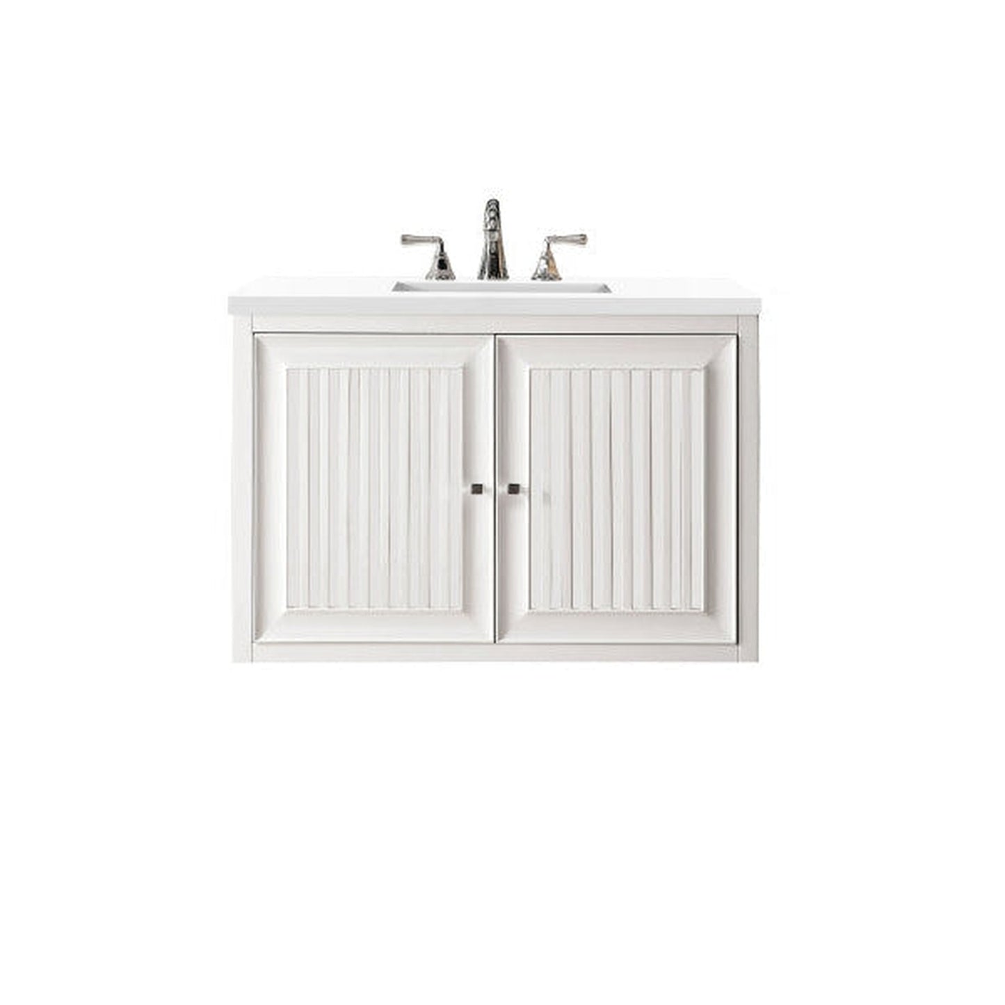 James Martin Athens 36" Single Glossy White Bathroom Vanity With 1" Classic White Quartz Top and Rectangular Ceramic Sink