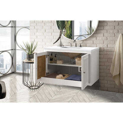 James Martin Athens 36" Single Glossy White Bathroom Vanity With 1" Classic White Quartz Top and Rectangular Ceramic Sink