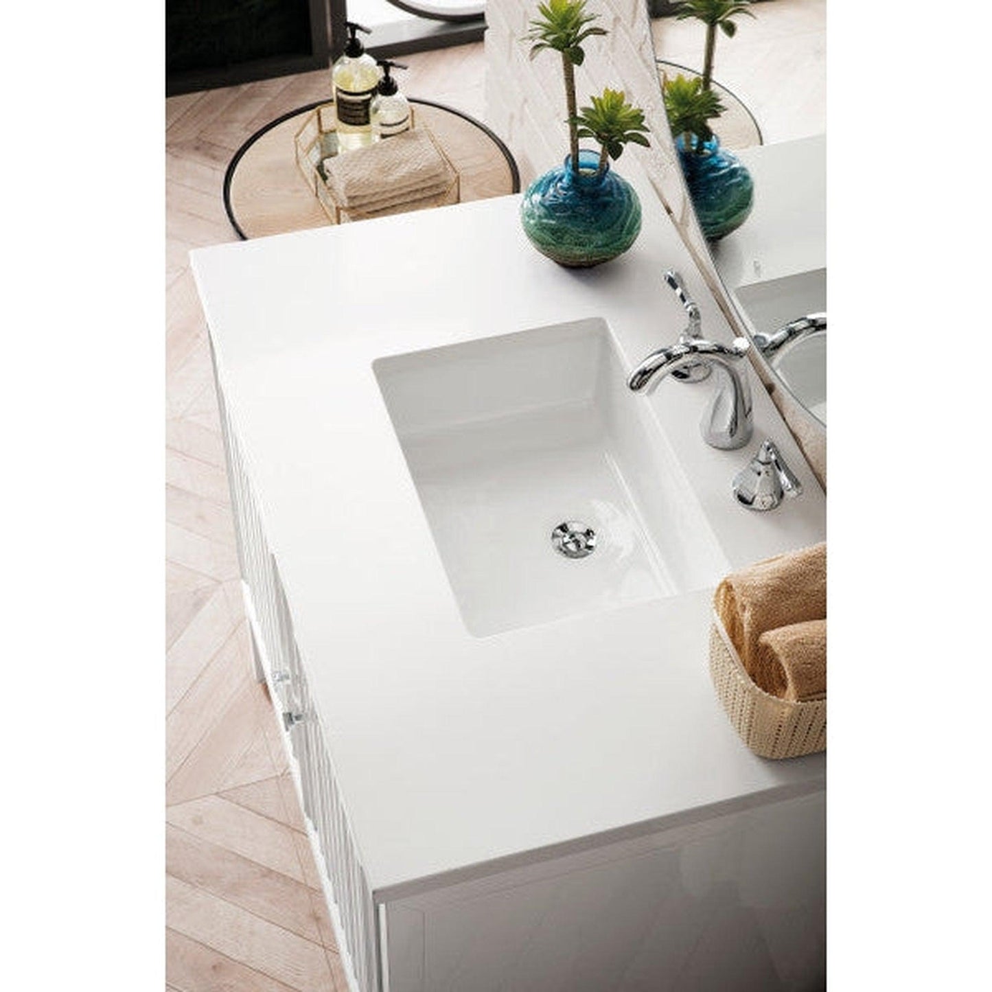 James Martin Athens 36" Single Glossy White Bathroom Vanity With 1" Classic White Quartz Top and Rectangular Ceramic Sink