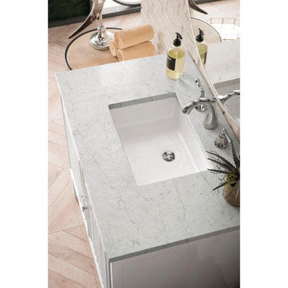 James Martin Athens 36" Single Glossy White Bathroom Vanity With 1" Eternal Jasmine Pearl Quartz Top and Rectangular Ceramic Sink