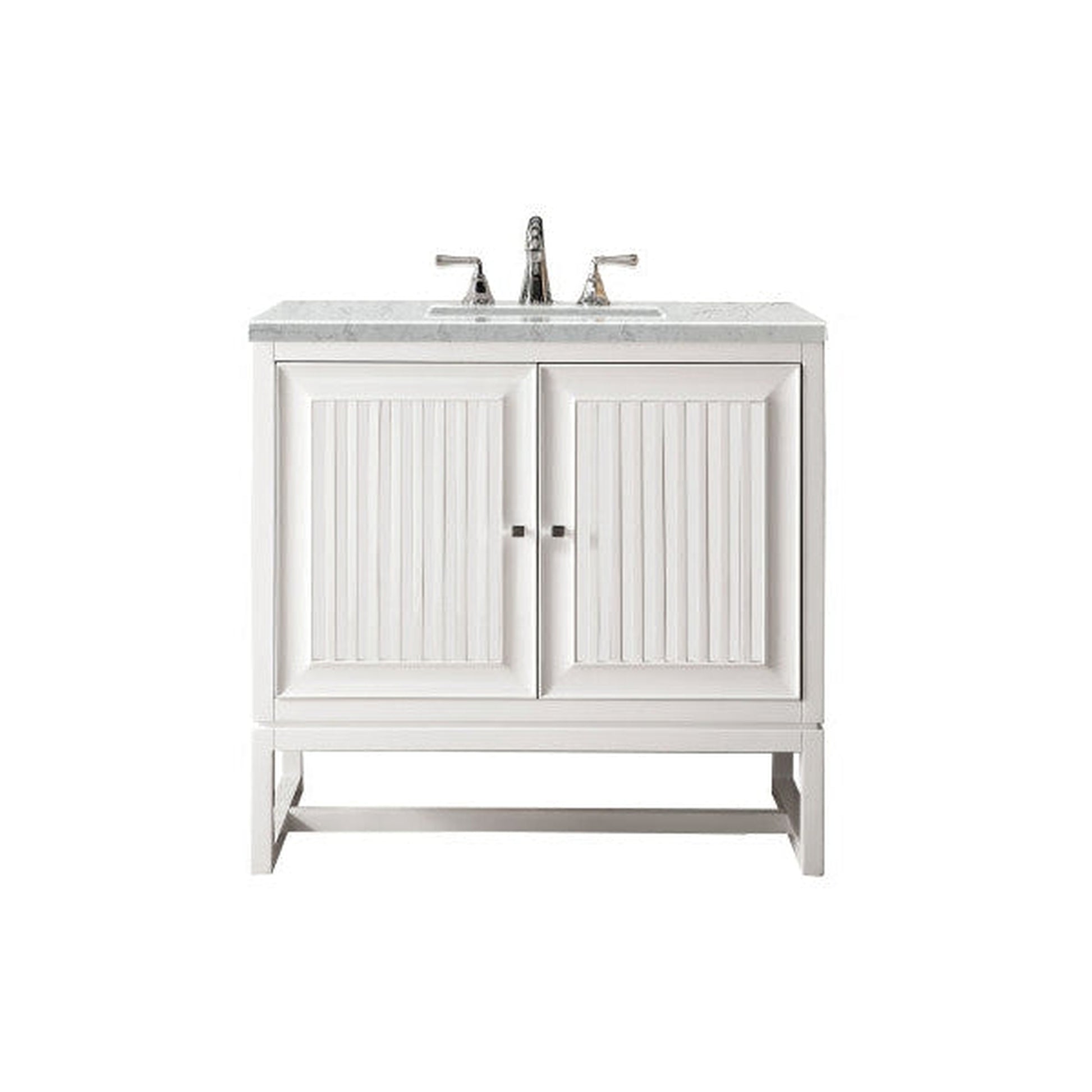 James Martin Athens 36" Single Glossy White Bathroom Vanity With 1" Eternal Jasmine Pearl Quartz Top and Rectangular Ceramic Sink