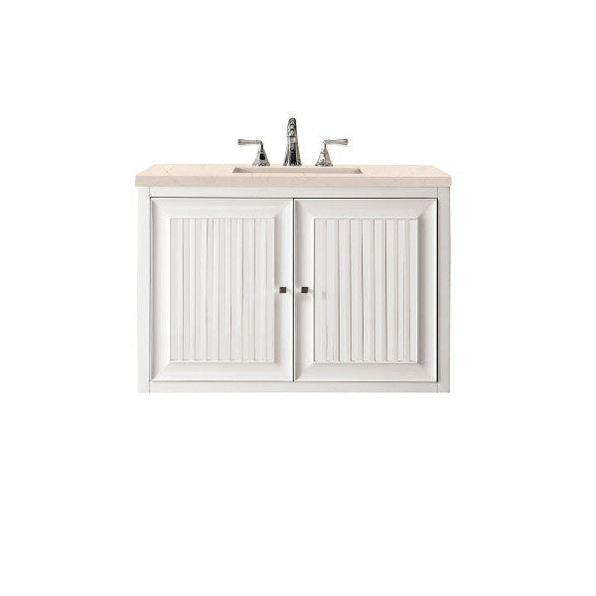 James Martin Athens 36" Single Glossy White Bathroom Vanity With 1" Eternal Marfil Quartz Top and Rectangular Ceramic Sink