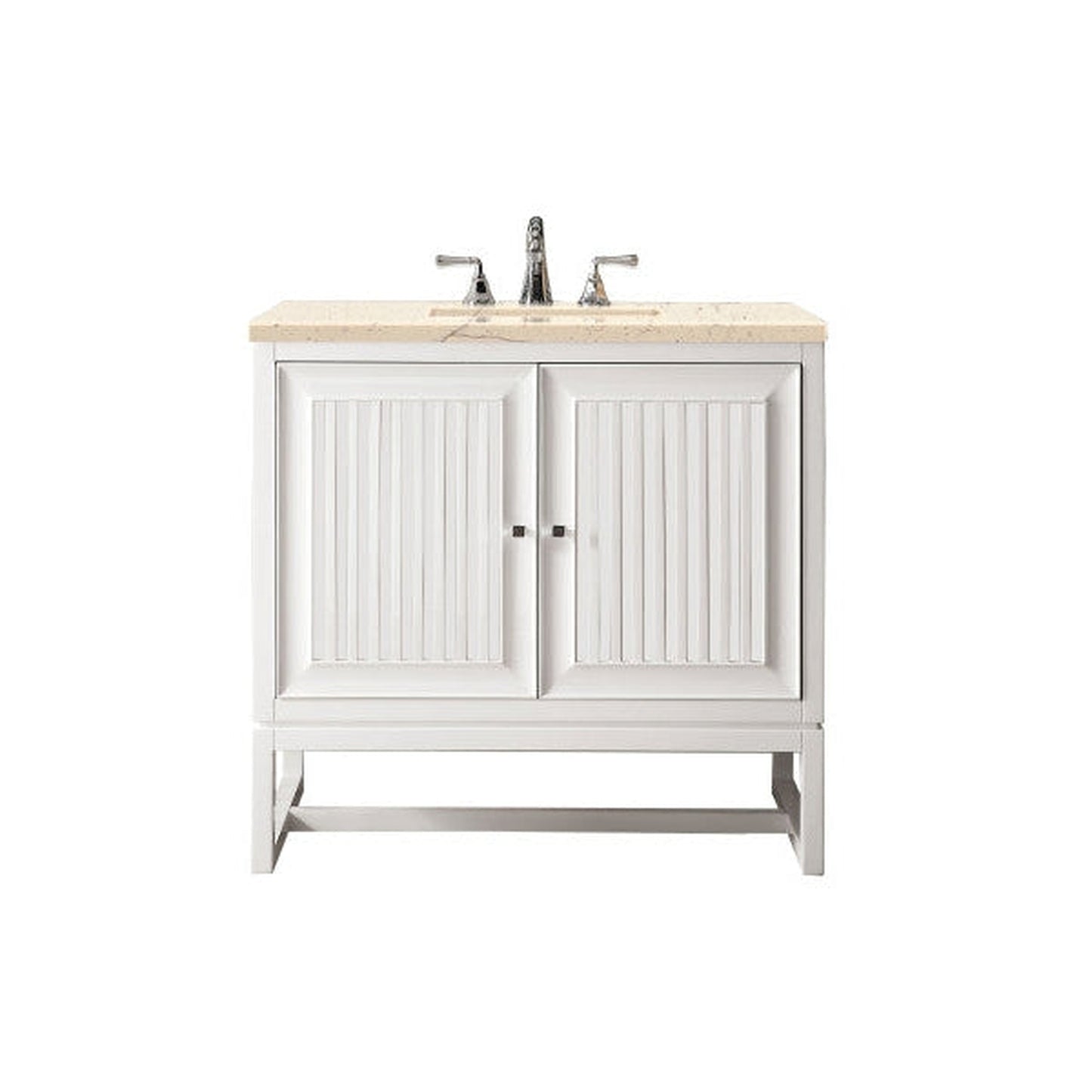 James Martin Athens 36" Single Glossy White Bathroom Vanity With 1" Eternal Marfil Quartz Top and Rectangular Ceramic Sink