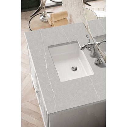 James Martin Athens 36" Single Glossy White Bathroom Vanity With 1" Eternal Serena Quartz Top and Rectangular Ceramic Sink