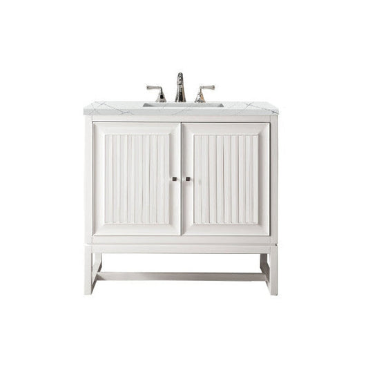 James Martin Athens 36" Single Glossy White Bathroom Vanity With 1" Ethereal Noctis Quartz Top and Rectangular Ceramic Sink