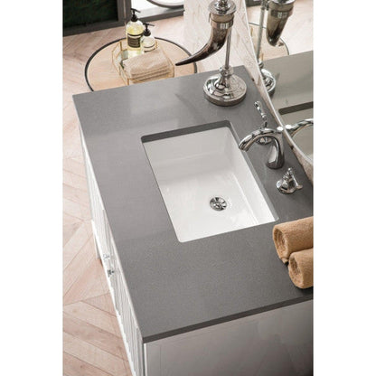 James Martin Athens 36" Single Glossy White Bathroom Vanity With 1" Gray Expo Quartz Top and Rectangular Ceramic Sink