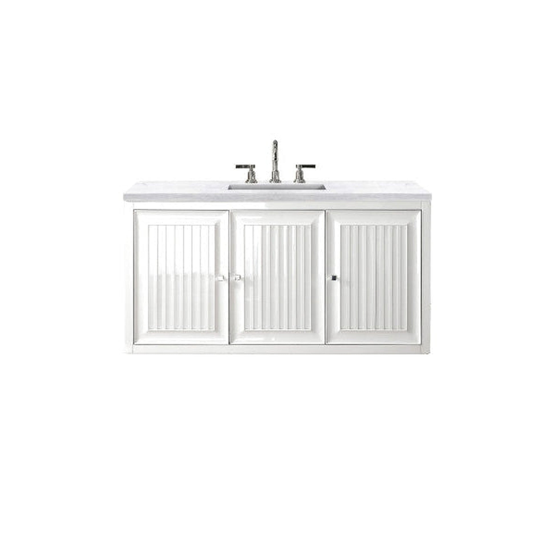 James Martin Athens 48" Single Glossy White Bathroom Vanity With 1" Arctic Fall Solid Surface Top and Rectangular Ceramic Sink