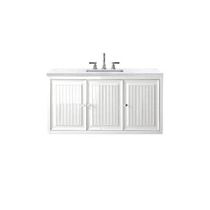 James Martin Athens 48" Single Glossy White Bathroom Vanity With 1" Arctic Fall Solid Surface Top and Rectangular Ceramic Sink