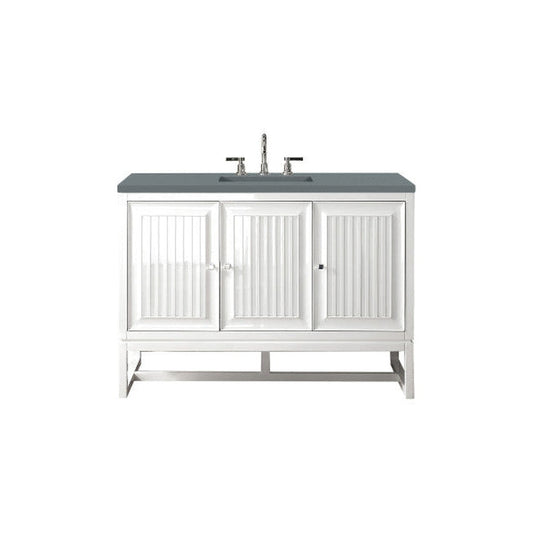 James Martin Athens 48" Single Glossy White Bathroom Vanity With 1" Cala Blue Quartz Top and Rectangular Ceramic Sink