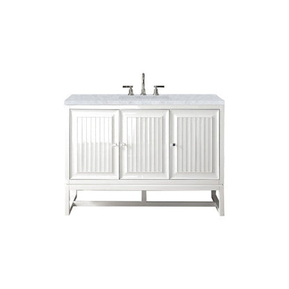 James Martin Athens 48" Single Glossy White Bathroom Vanity With 1" Carrara White Marble Top and Rectangular Ceramic Sink