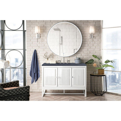 James Martin Athens 48" Single Glossy White Bathroom Vanity With 1" Charcoal Soapstone Quartz Top and Rectangular Ceramic Sink