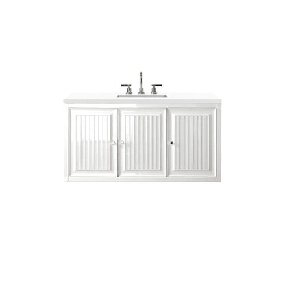 James Martin Athens 48" Single Glossy White Bathroom Vanity With 1" Classic White Quartz Top and Rectangular Ceramic Sink