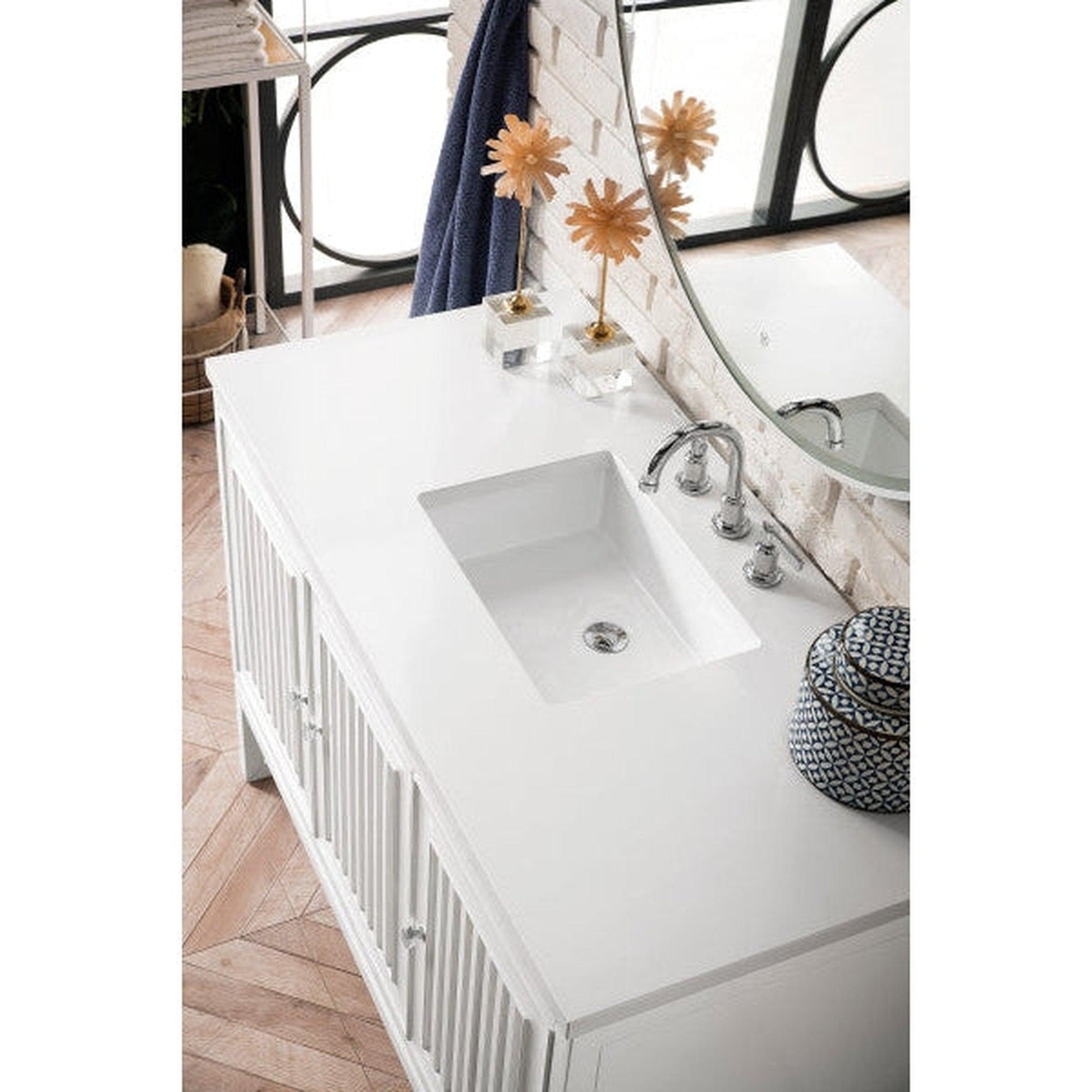 James Martin Athens 48" Single Glossy White Bathroom Vanity With 1" Classic White Quartz Top and Rectangular Ceramic Sink