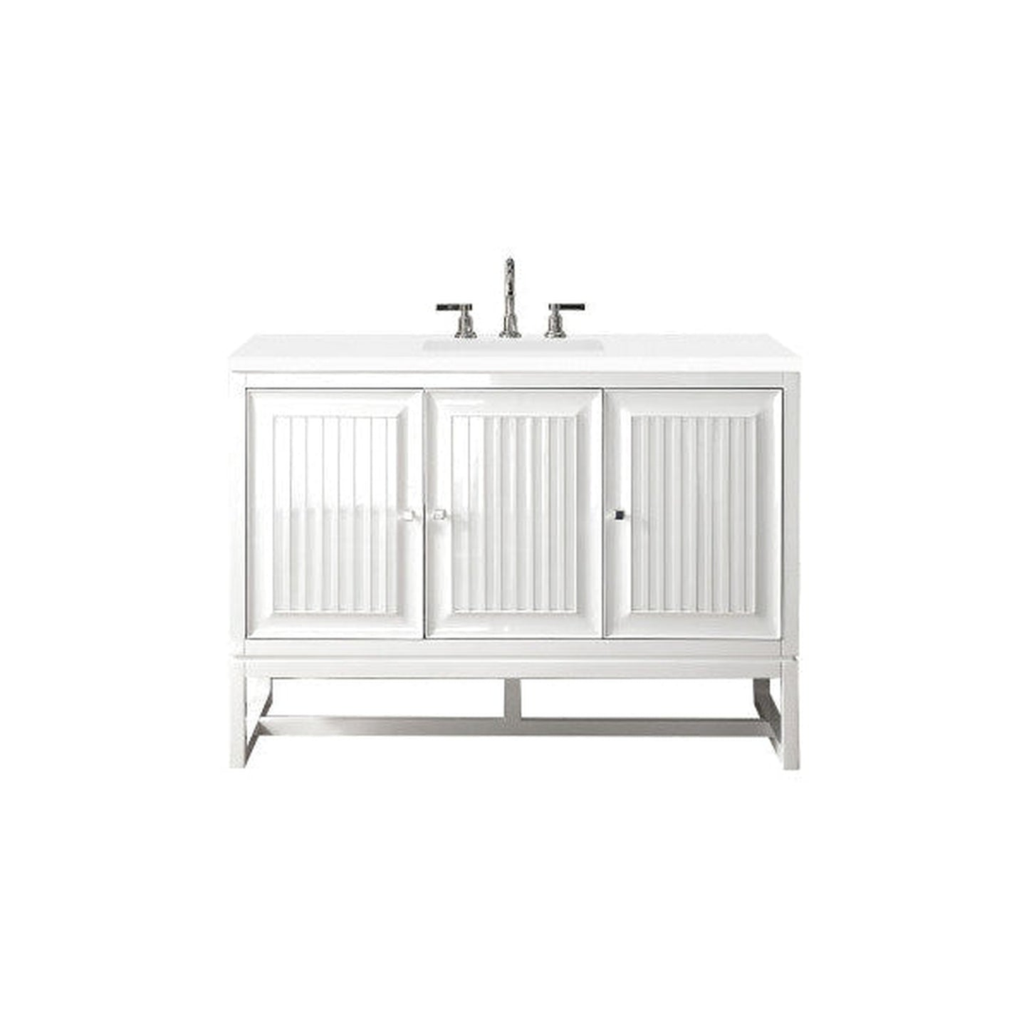 James Martin Athens 48" Single Glossy White Bathroom Vanity With 1" Classic White Quartz Top and Rectangular Ceramic Sink