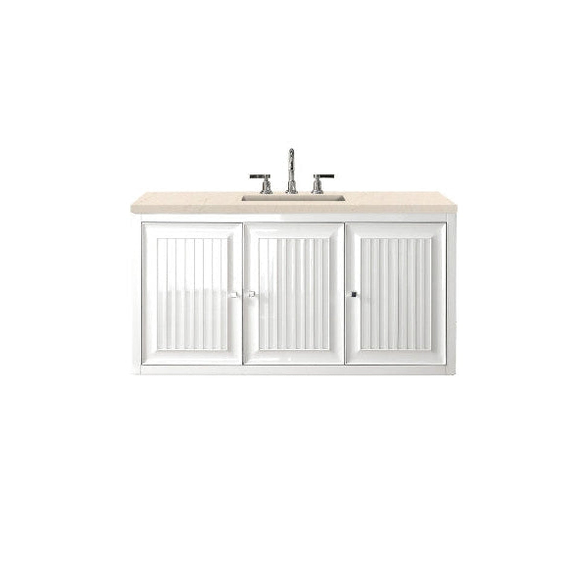 James Martin Athens 48" Single Glossy White Bathroom Vanity With 1" Eternal Marfil Quartz Top and Rectangular Ceramic Sink