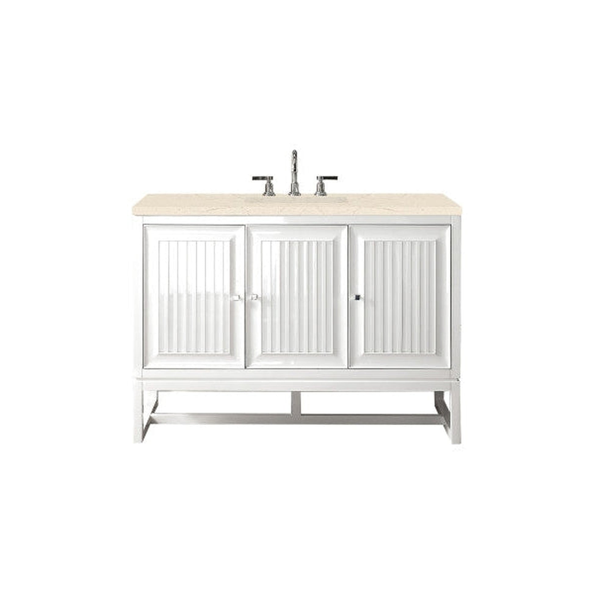 James Martin Athens 48" Single Glossy White Bathroom Vanity With 1" Eternal Marfil Quartz Top and Rectangular Ceramic Sink