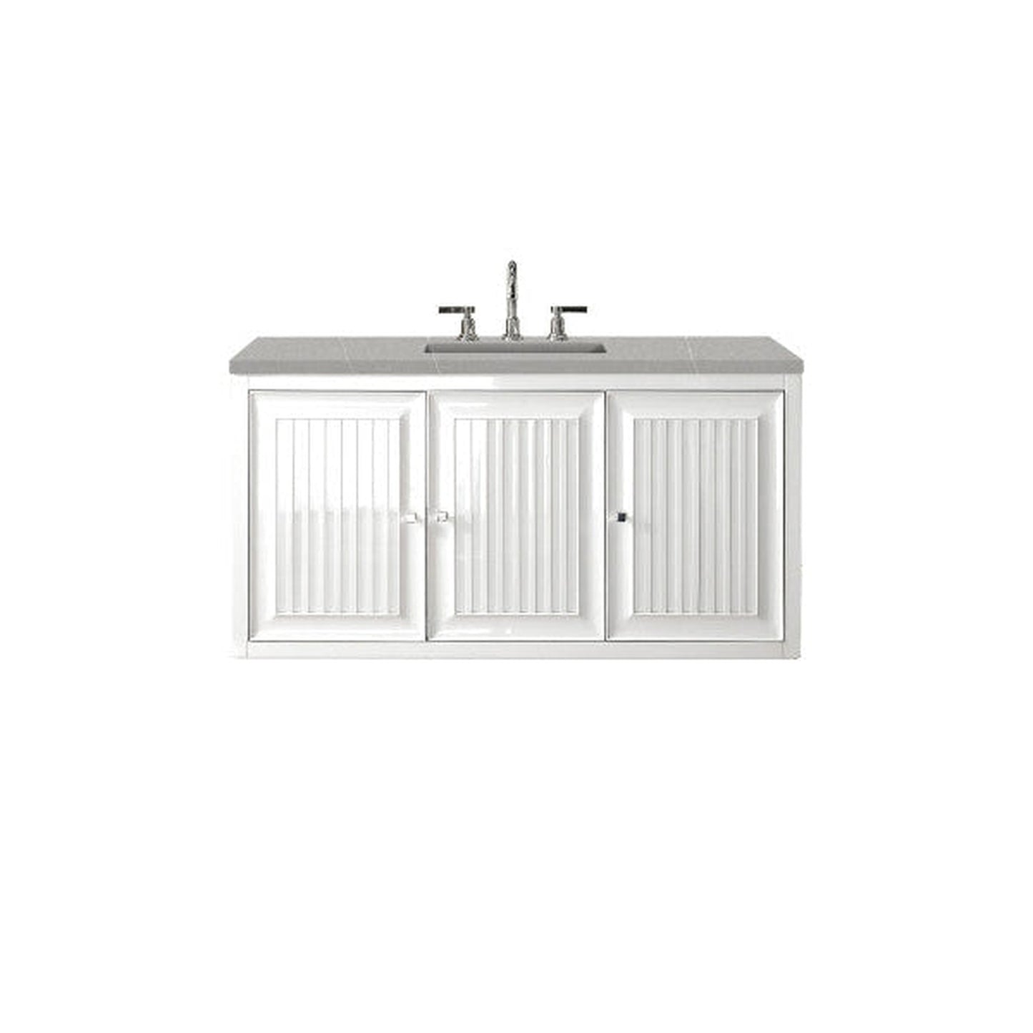 James Martin Athens 48" Single Glossy White Bathroom Vanity With 1" Eternal Serena Quartz Top and Rectangular Ceramic Sink