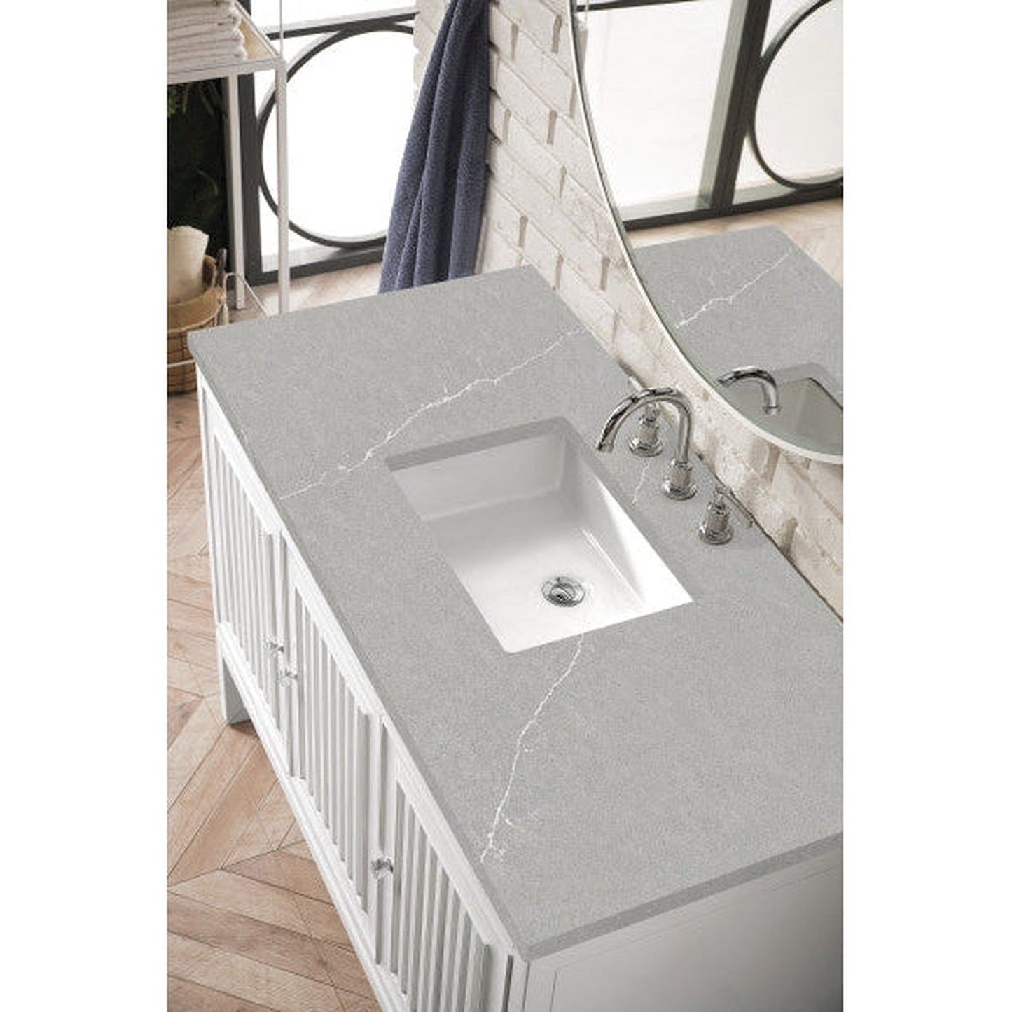 James Martin Athens 48" Single Glossy White Bathroom Vanity With 1" Eternal Serena Quartz Top and Rectangular Ceramic Sink