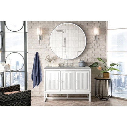 James Martin Athens 48" Single Glossy White Bathroom Vanity With 1" Eternal Serena Quartz Top and Rectangular Ceramic Sink