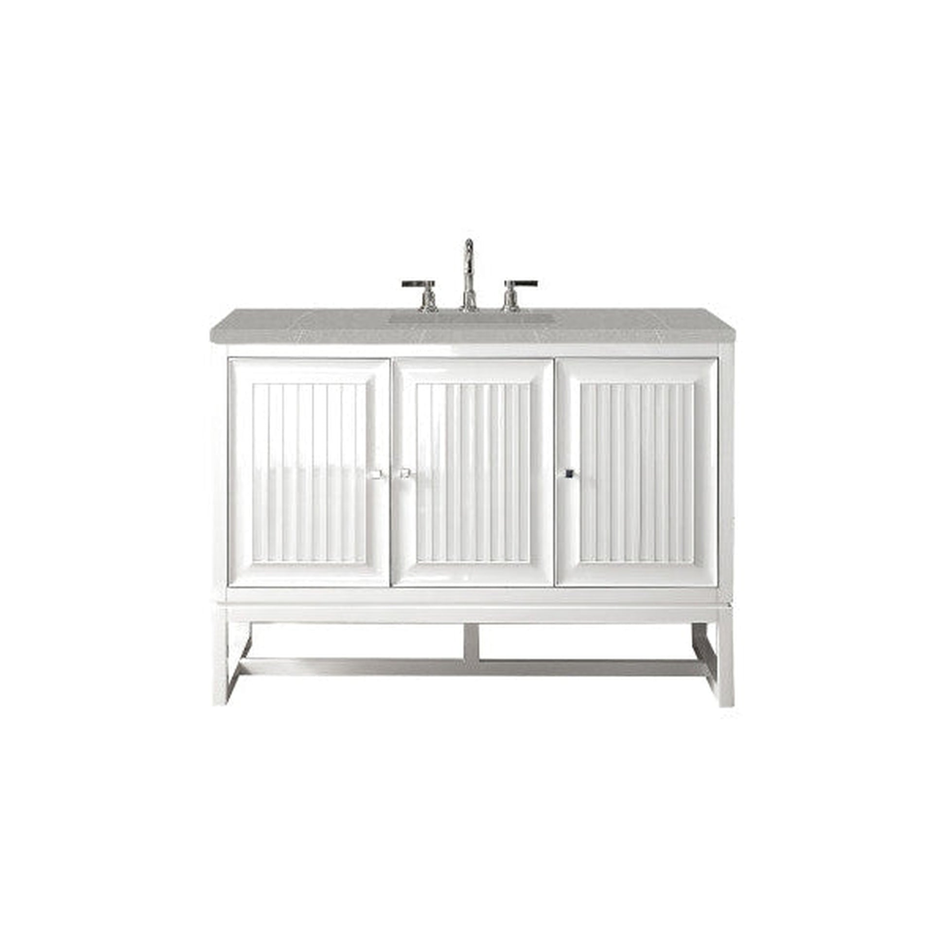 James Martin Athens 48" Single Glossy White Bathroom Vanity With 1" Eternal Serena Quartz Top and Rectangular Ceramic Sink