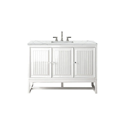 James Martin Athens 48" Single Glossy White Bathroom Vanity With 1" Ethereal Noctis Quartz Top and Rectangular Ceramic Sink