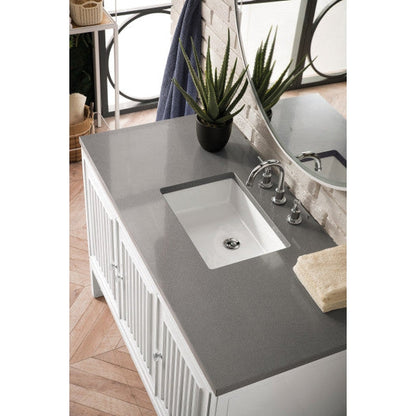 James Martin Athens 48" Single Glossy White Bathroom Vanity With 1" Gray Expo Quartz Top and Rectangular Ceramic Sink
