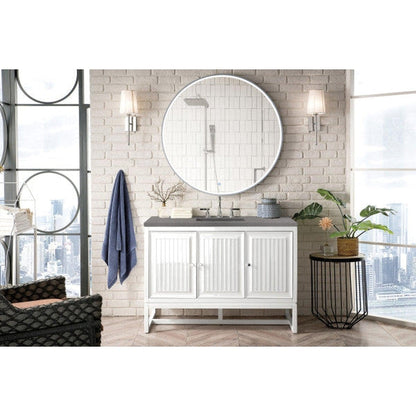 James Martin Athens 48" Single Glossy White Bathroom Vanity With 1" Gray Expo Quartz Top and Rectangular Ceramic Sink