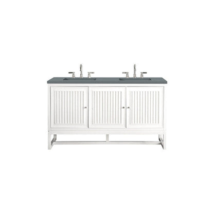 James Martin Athens 60" Double Glossy White Bathroom Vanity With 1" Cala Blue Quartz Top and Rectangular Ceramic Sink