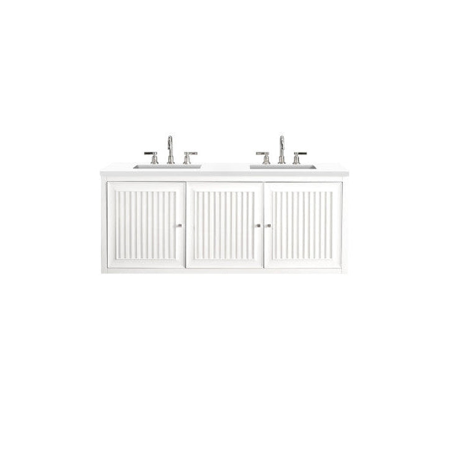 James Martin Athens 60" Double Glossy White Bathroom Vanity With 1" Classic White Quartz Top and Rectangular Ceramic Sink