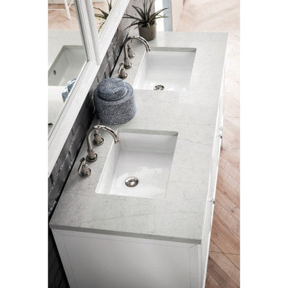James Martin Athens 60" Double Glossy White Bathroom Vanity With 1" Eternal Jasmine Pearl Quartz Top and Rectangular Ceramic Sink