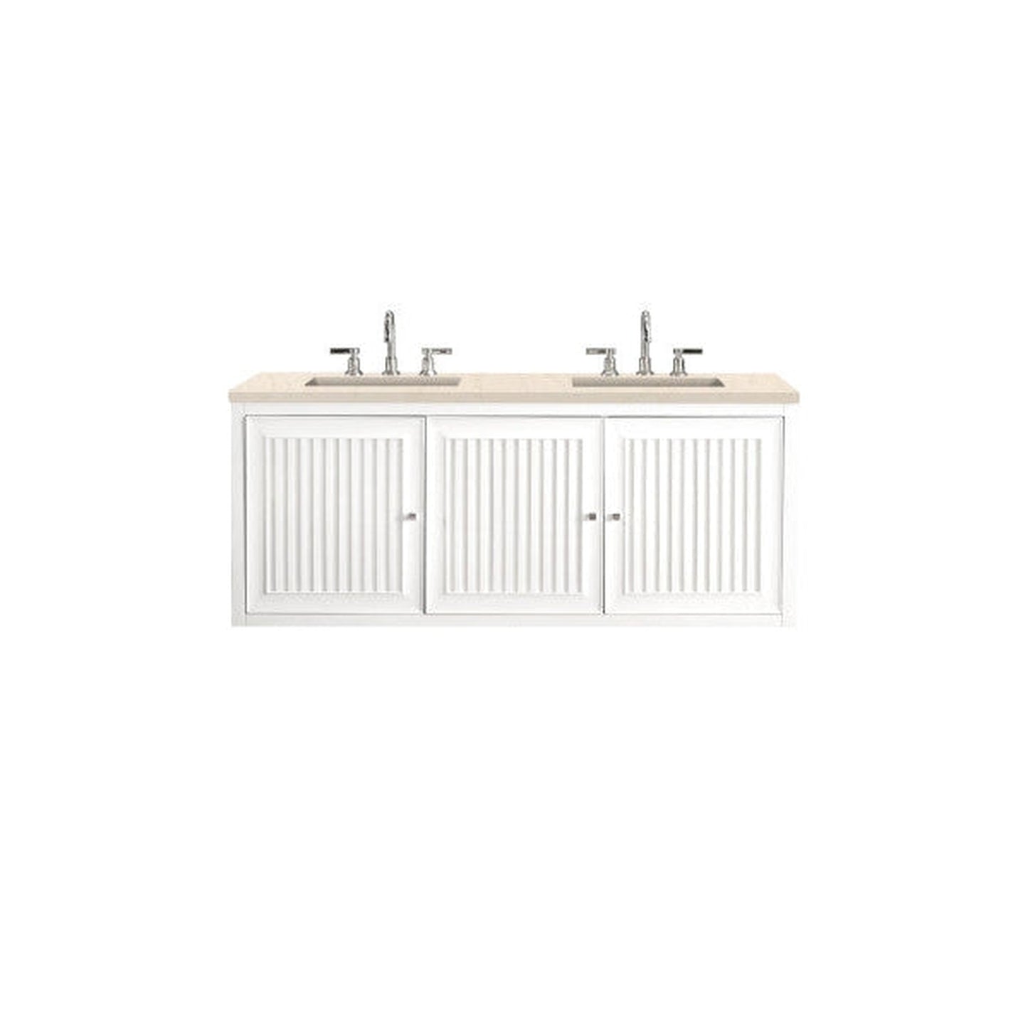 James Martin Athens 60" Double Glossy White Bathroom Vanity With 1" Eternal Marfil Quartz Top and Rectangular Ceramic Sink