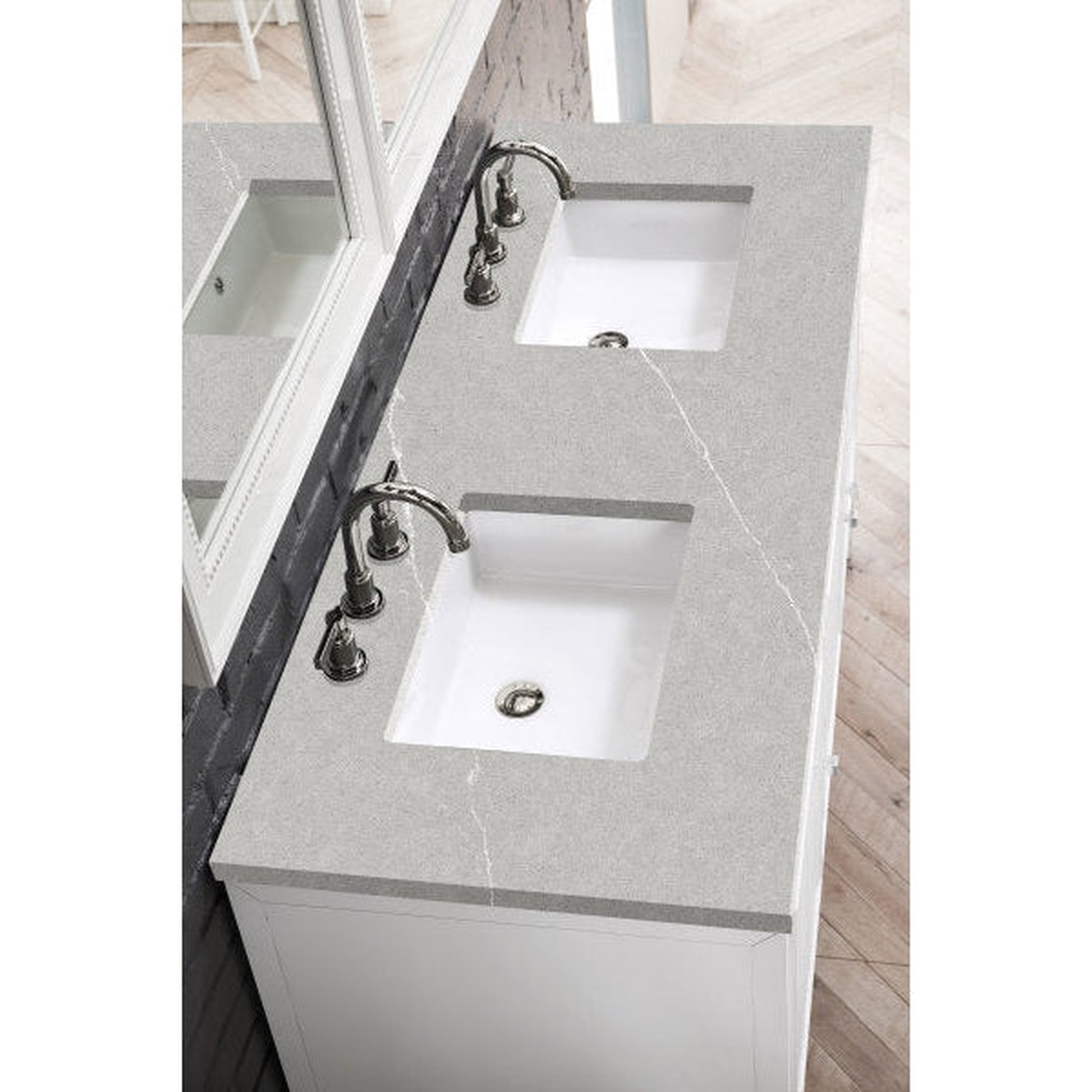 James Martin Athens 60" Double Glossy White Bathroom Vanity With 1" Eternal Serena Quartz Top and Rectangular Ceramic Sink