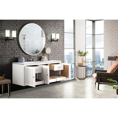 James Martin Athens 60" Single Glossy White Bathroom Vanity With 1" Arctic Fall Solid Surface Top and Rectangular Ceramic Sink