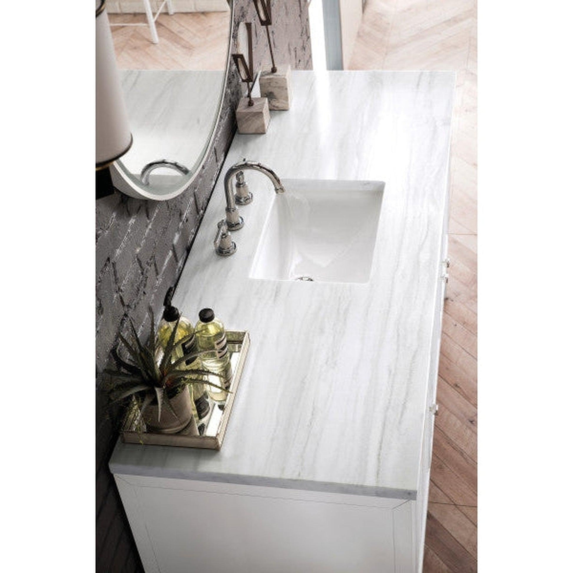 James Martin Athens 60" Single Glossy White Bathroom Vanity With 1" Arctic Fall Solid Surface Top and Rectangular Ceramic Sink