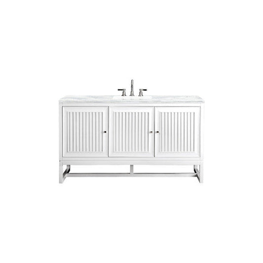 James Martin Athens 60" Single Glossy White Bathroom Vanity With 1" Arctic Fall Solid Surface Top and Rectangular Ceramic Sink