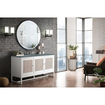 James Martin Athens 60" Single Glossy White Bathroom Vanity With 1" Cala Blue Quartz Top and Rectangular Ceramic Sink