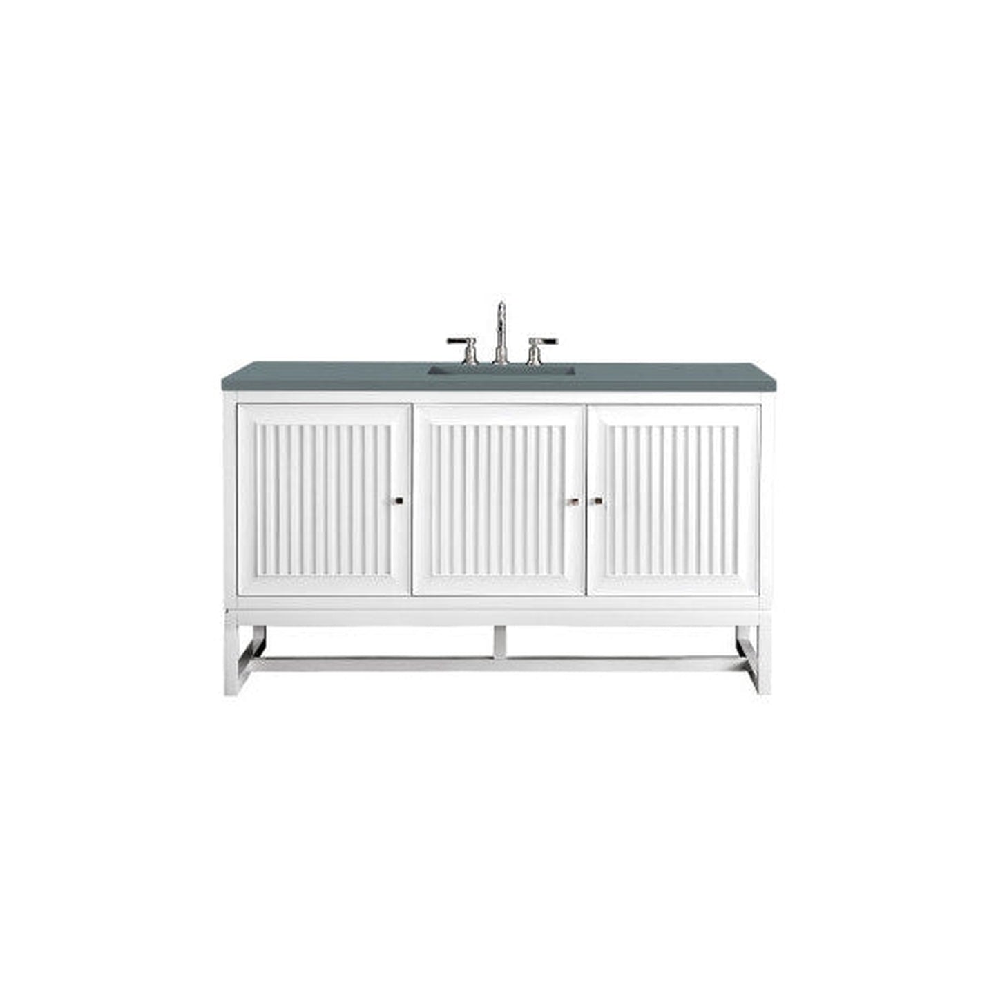 James Martin Athens 60" Single Glossy White Bathroom Vanity With 1" Cala Blue Quartz Top and Rectangular Ceramic Sink