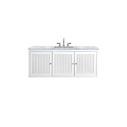 James Martin Athens 60" Single Glossy White Bathroom Vanity With 1" Carrara White Marble Top and Rectangular Ceramic Sink