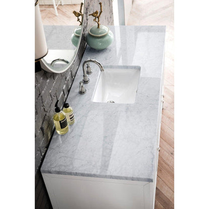 James Martin Athens 60" Single Glossy White Bathroom Vanity With 1" Carrara White Marble Top and Rectangular Ceramic Sink