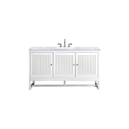 James Martin Athens 60" Single Glossy White Bathroom Vanity With 1" Carrara White Marble Top and Rectangular Ceramic Sink