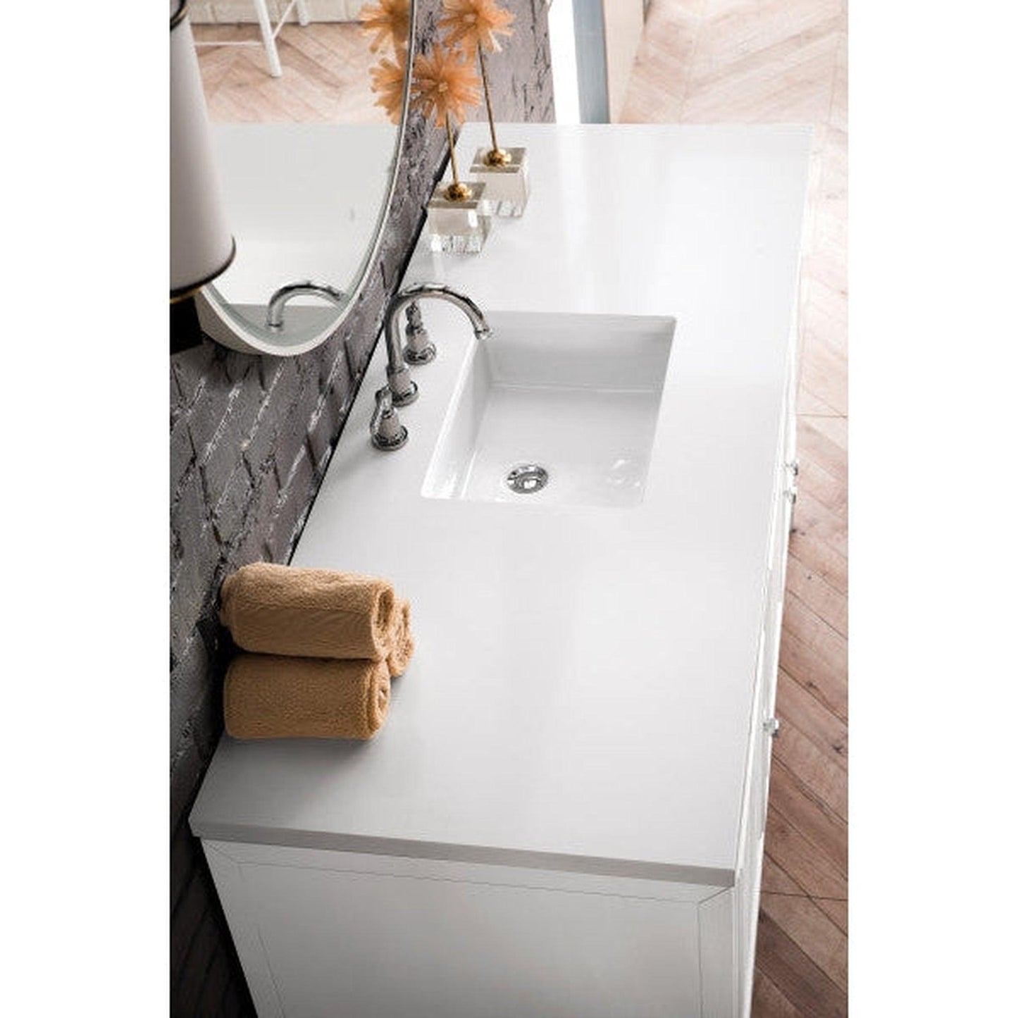 James Martin Athens 60" Single Glossy White Bathroom Vanity With 1" Classic White Quartz Top and Rectangular Ceramic Sink