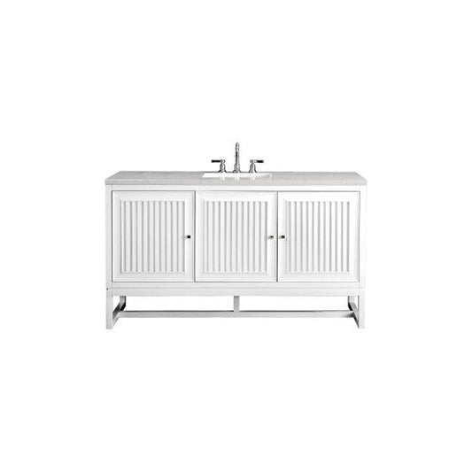 James Martin Athens 60" Single Glossy White Bathroom Vanity With 1" Eternal Jasmine Pearl Quartz Top and Rectangular Ceramic Sink