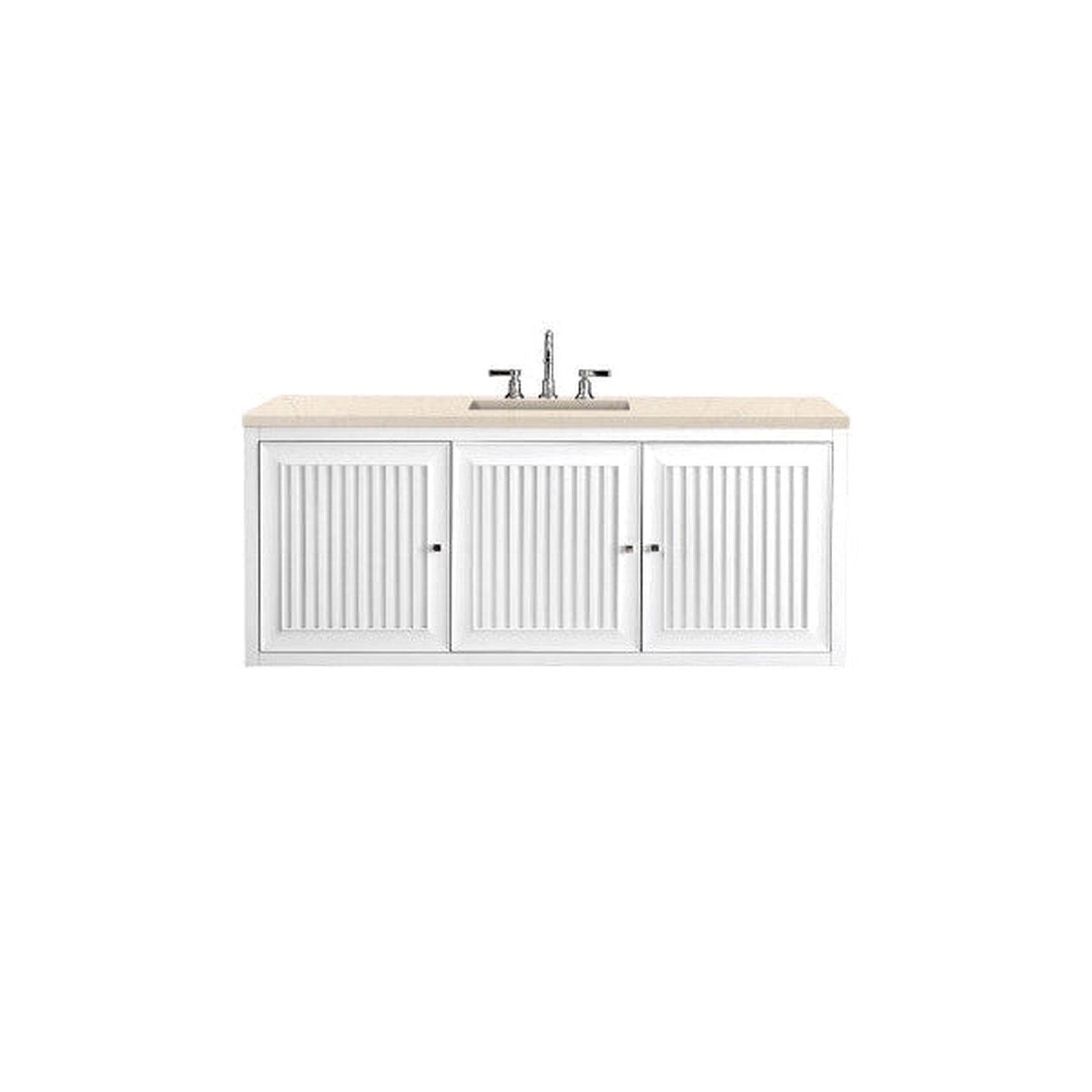 James Martin Athens 60" Single Glossy White Bathroom Vanity With 1" Eternal Marfil Quartz Top and Rectangular Ceramic Sink