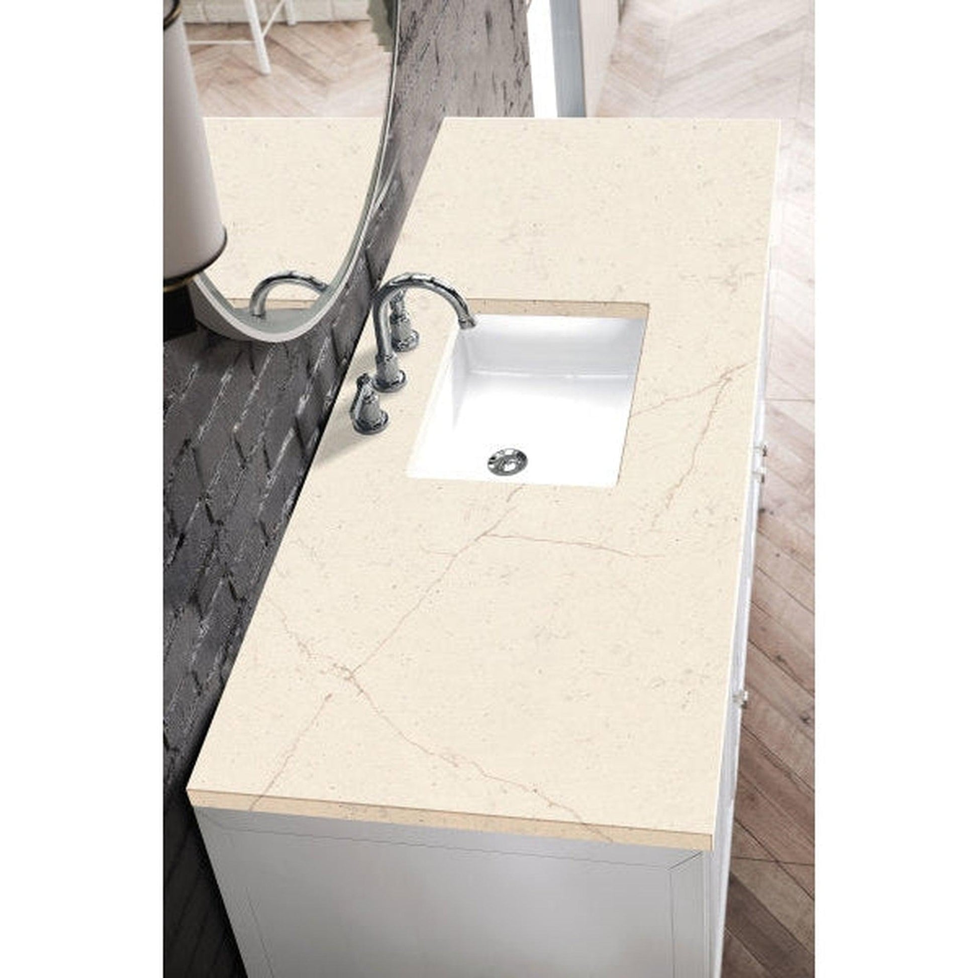 James Martin Athens 60" Single Glossy White Bathroom Vanity With 1" Eternal Marfil Quartz Top and Rectangular Ceramic Sink