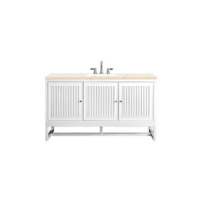 James Martin Athens 60" Single Glossy White Bathroom Vanity With 1" Eternal Marfil Quartz Top and Rectangular Ceramic Sink