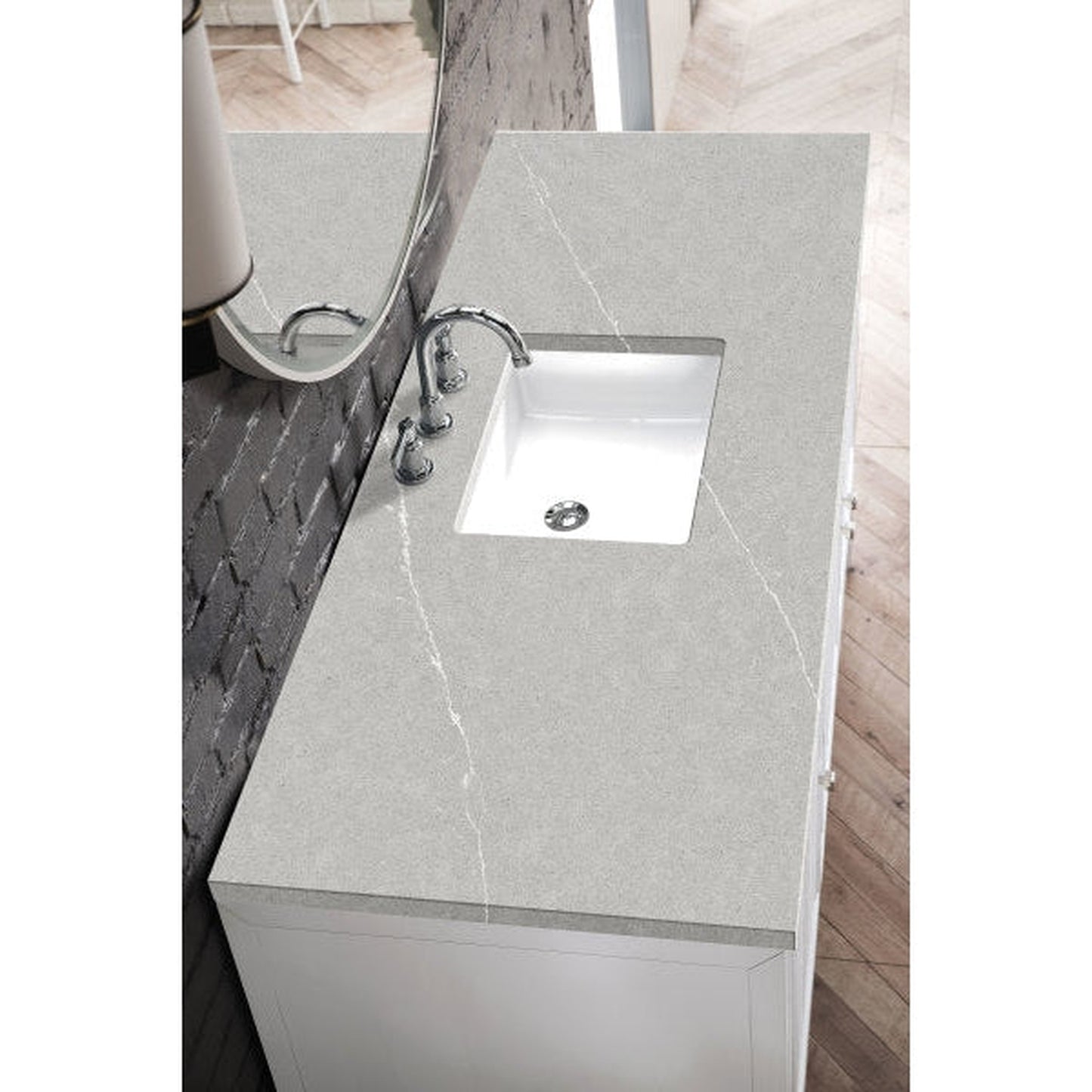 James Martin Athens 60" Single Glossy White Bathroom Vanity With 1" Eternal Serena Quartz Top and Rectangular Ceramic Sink
